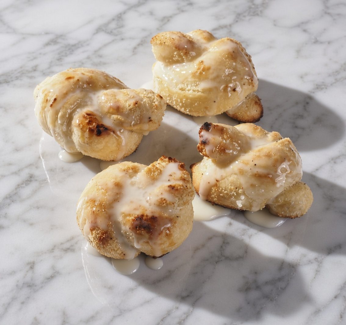 Grilled cheese buns with condensed milk on marble, product food photography Singapore