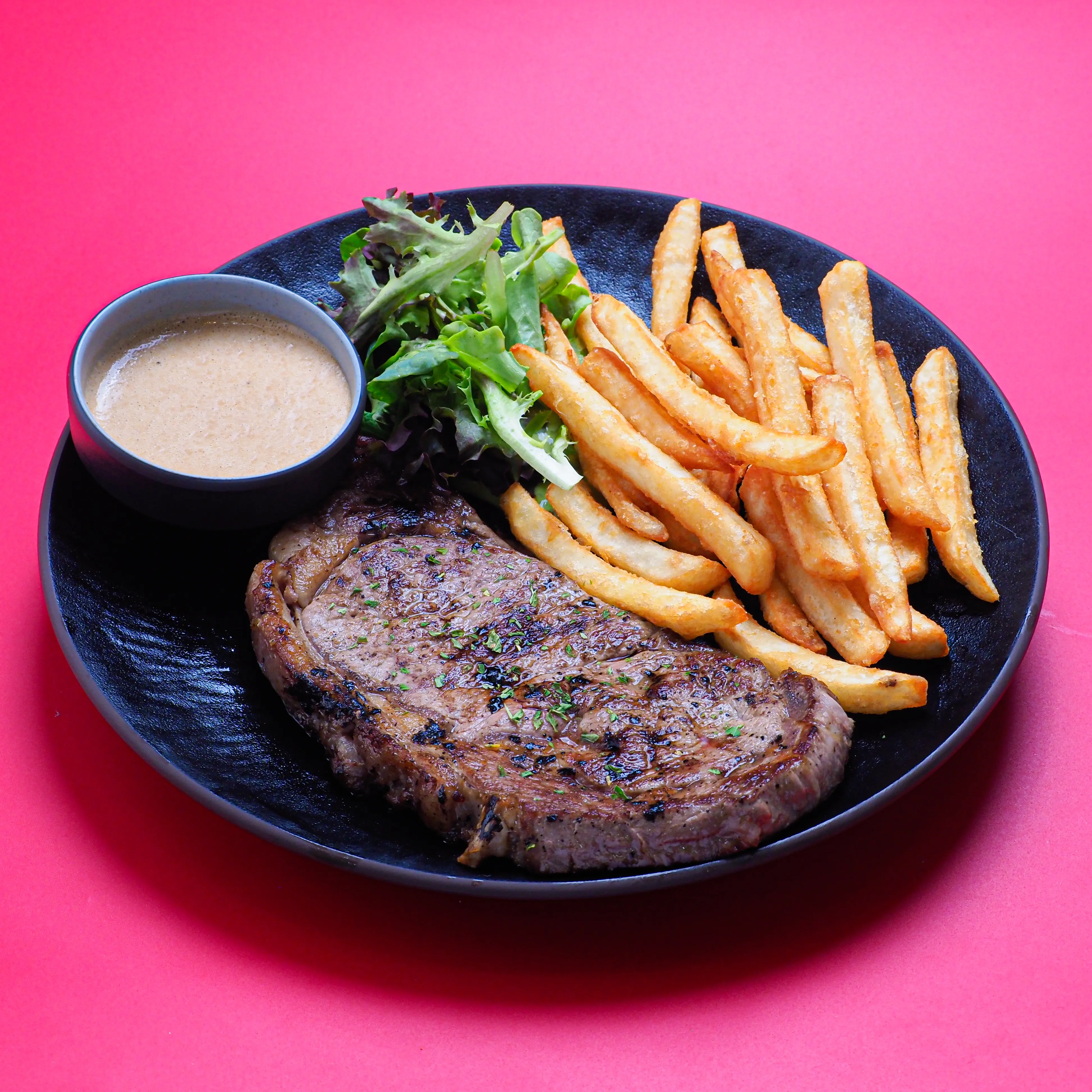 Grilled ribeye steak fries cafe restaurant food photography Singapore