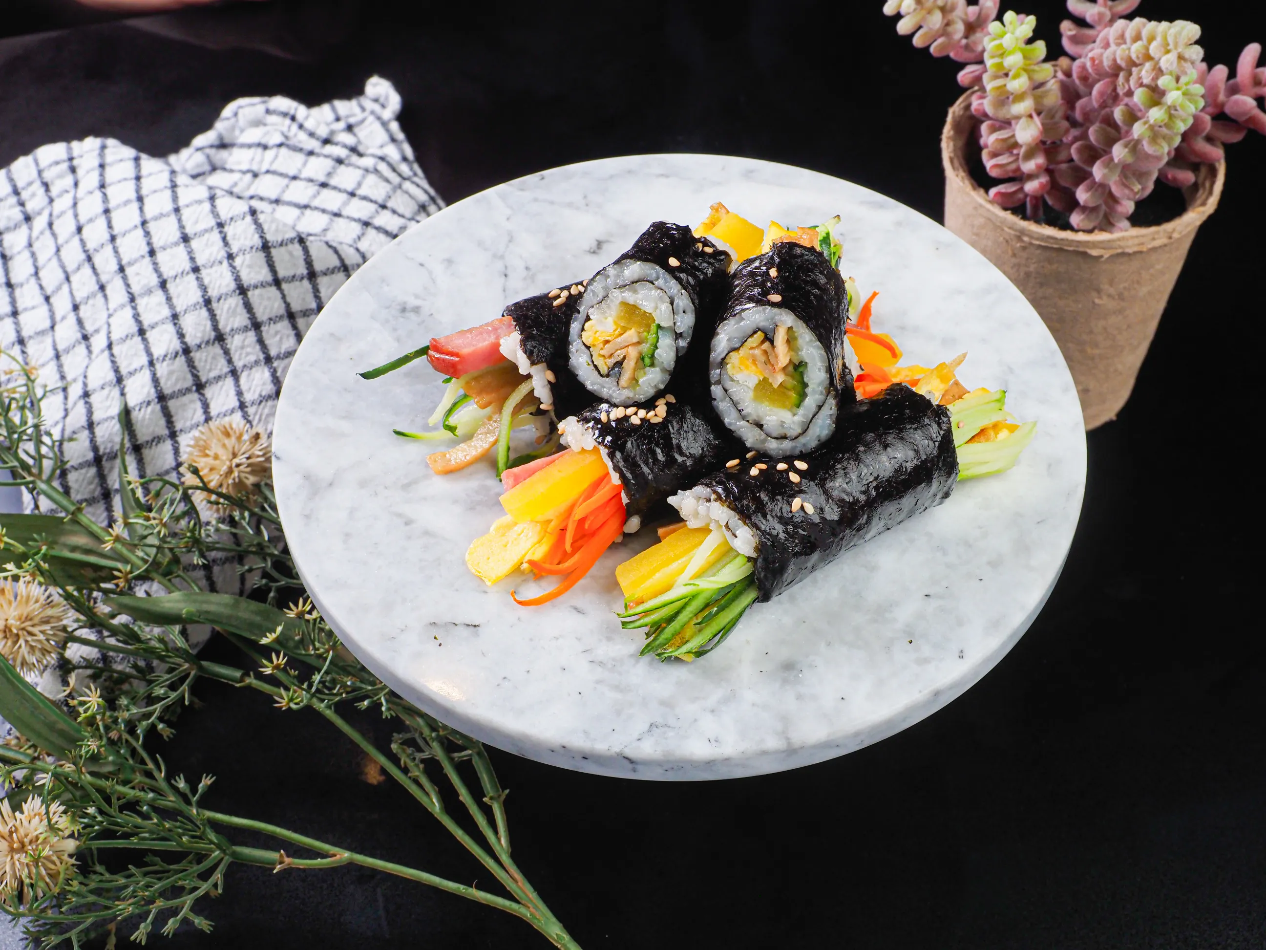 Korean gimbap roll marble stand food photography Singapore