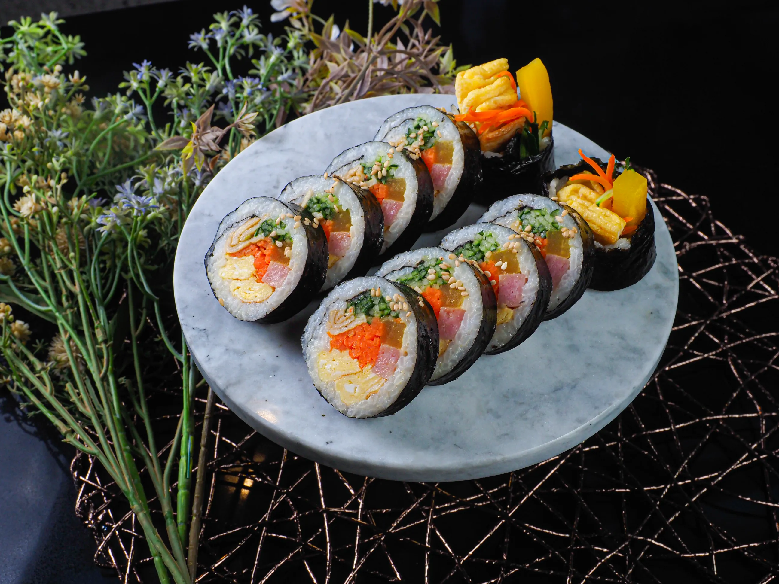 Korean kimbap rice rolls marble food photography Singapore