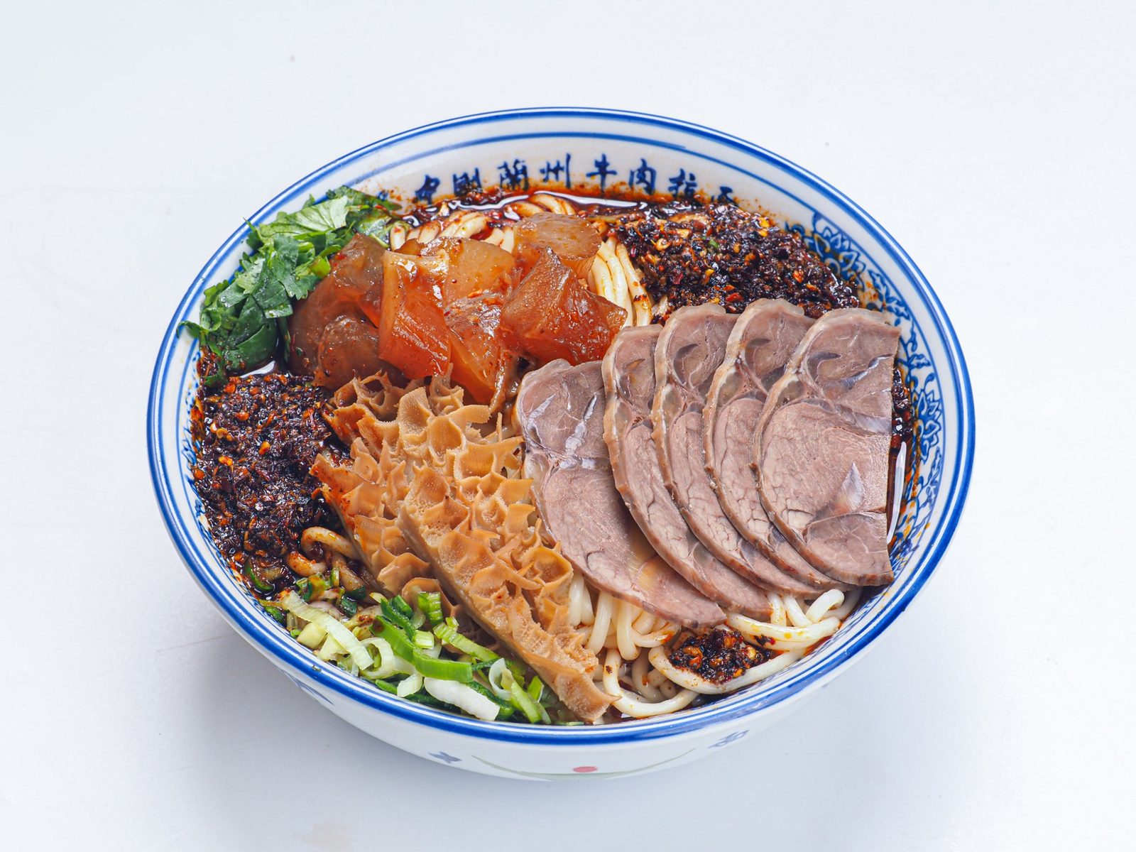 Lanzhou beef noodle soup with sliced beef and chilli oil, Chinese restaurant food photography Singapore