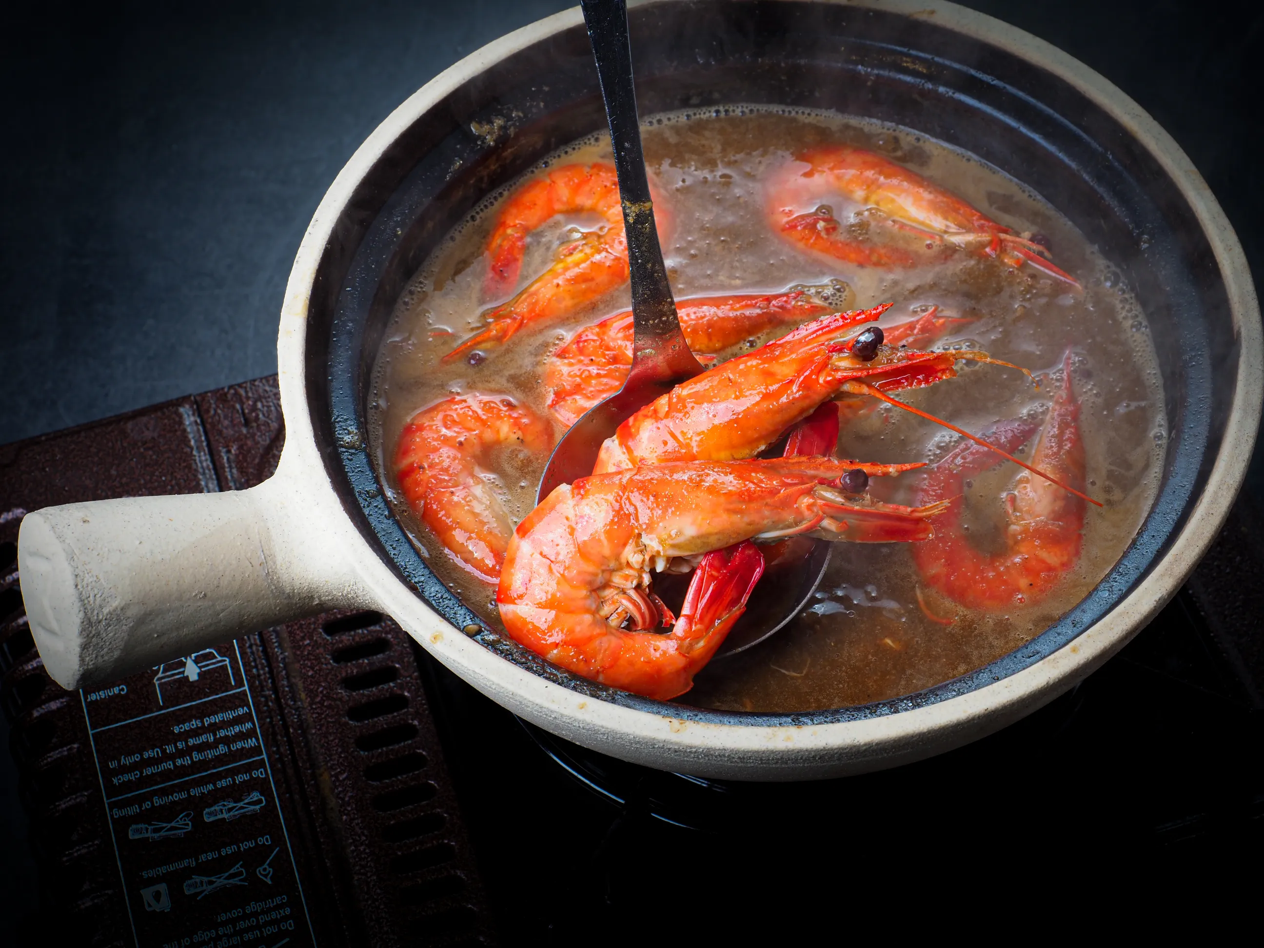 Live prawns claypot action shot seafood food photography Singapore
