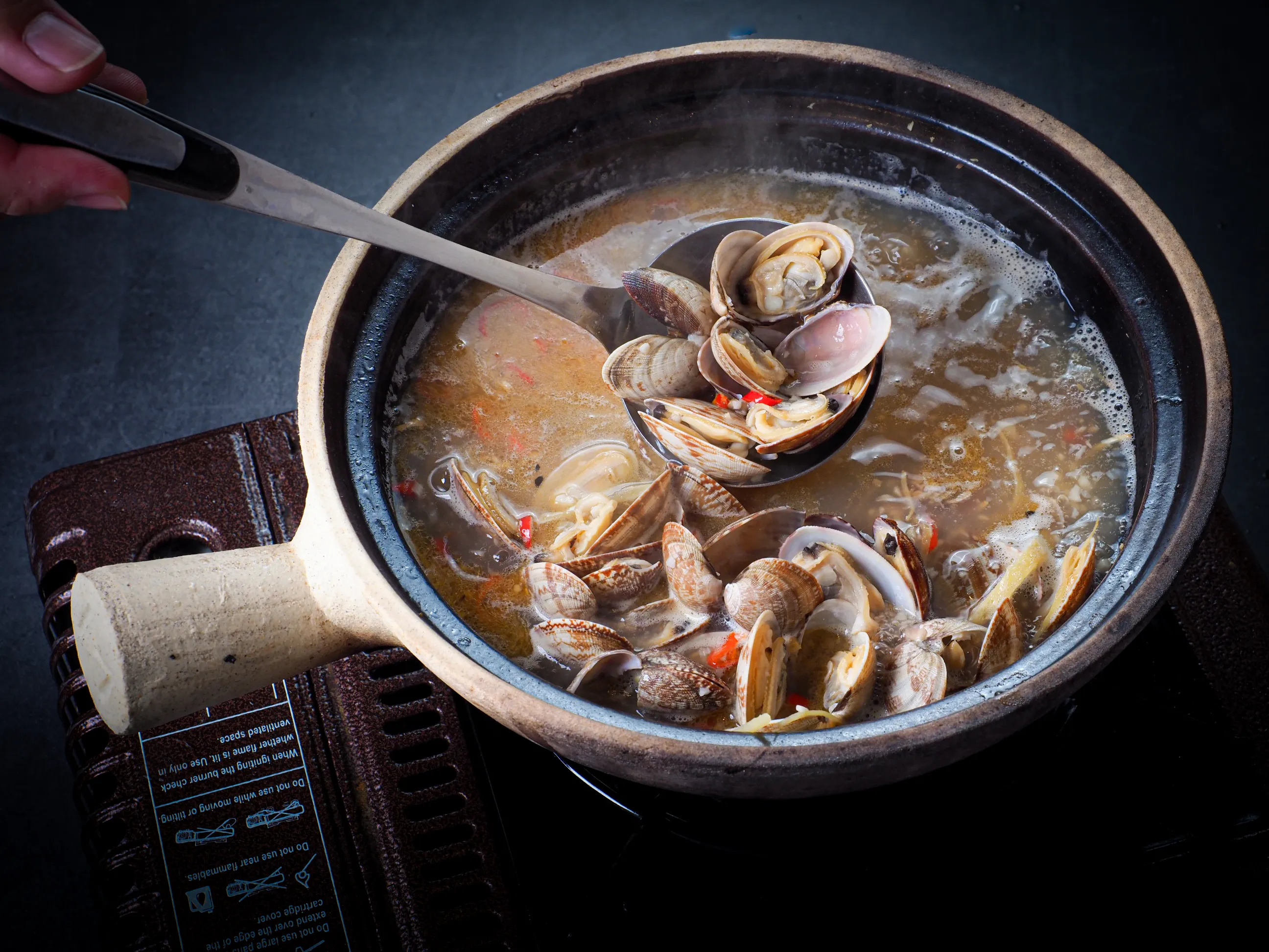 Steamed clams claypot seafood restaurant food photography Singapore